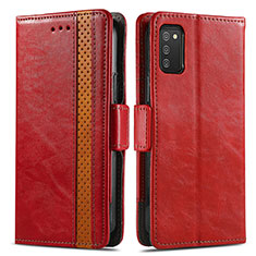 Leather Case Stands Flip Cover Holder S02D for Samsung Galaxy A02s Red