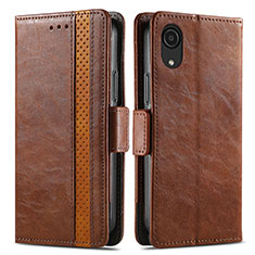 Leather Case Stands Flip Cover Holder S02D for Samsung Galaxy A03 Core Brown