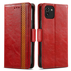 Leather Case Stands Flip Cover Holder S02D for Samsung Galaxy A03 Red