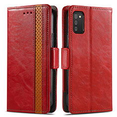 Leather Case Stands Flip Cover Holder S02D for Samsung Galaxy A03s Red