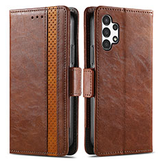 Leather Case Stands Flip Cover Holder S02D for Samsung Galaxy A13 4G Brown