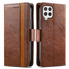 Leather Case Stands Flip Cover Holder S02D for Samsung Galaxy A22 4G Brown