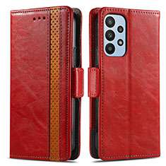 Leather Case Stands Flip Cover Holder S02D for Samsung Galaxy A23 4G Red