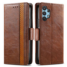 Leather Case Stands Flip Cover Holder S02D for Samsung Galaxy A32 5G Brown