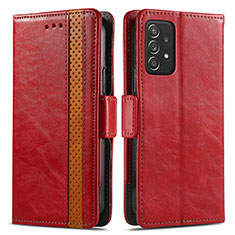 Leather Case Stands Flip Cover Holder S02D for Samsung Galaxy A52 5G Red