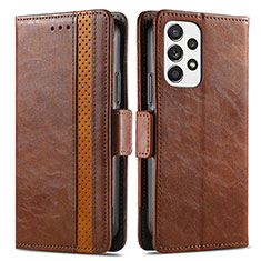 Leather Case Stands Flip Cover Holder S02D for Samsung Galaxy A53 5G Brown