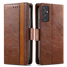 Leather Case Stands Flip Cover Holder S02D for Samsung Galaxy A54 5G Brown