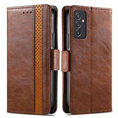 Leather Case Stands Flip Cover Holder S02D for Samsung Galaxy A55 5G Brown