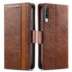 Leather Case Stands Flip Cover Holder S02D for Samsung Galaxy A70 Brown