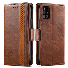 Leather Case Stands Flip Cover Holder S02D for Samsung Galaxy A71 4G A715 Brown