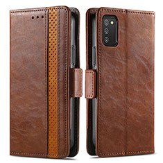 Leather Case Stands Flip Cover Holder S02D for Samsung Galaxy F02S SM-E025F Brown