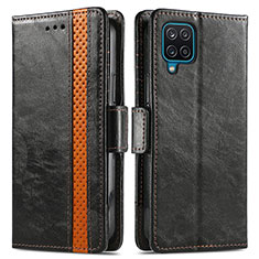 Leather Case Stands Flip Cover Holder S02D for Samsung Galaxy F12 Black
