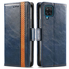 Leather Case Stands Flip Cover Holder S02D for Samsung Galaxy F12 Blue