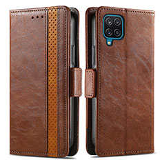 Leather Case Stands Flip Cover Holder S02D for Samsung Galaxy F12 Brown