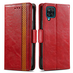 Leather Case Stands Flip Cover Holder S02D for Samsung Galaxy F12 Red