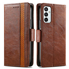 Leather Case Stands Flip Cover Holder S02D for Samsung Galaxy F23 5G Brown