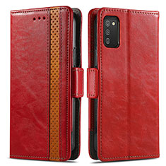 Leather Case Stands Flip Cover Holder S02D for Samsung Galaxy M02s Red