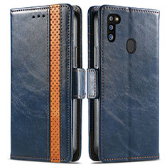 Leather Case Stands Flip Cover Holder S02D for Samsung Galaxy M21 Blue