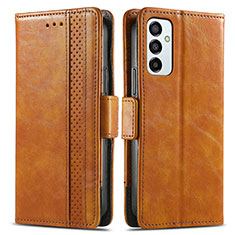 Leather Case Stands Flip Cover Holder S02D for Samsung Galaxy M23 5G Light Brown