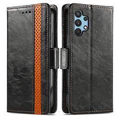 Leather Case Stands Flip Cover Holder S02D for Samsung Galaxy M32 5G Black