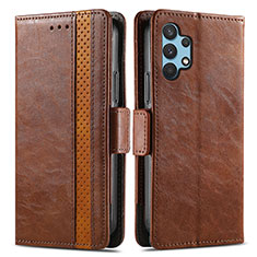 Leather Case Stands Flip Cover Holder S02D for Samsung Galaxy M32 5G Brown