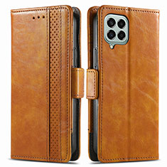 Leather Case Stands Flip Cover Holder S02D for Samsung Galaxy M33 5G Light Brown