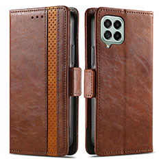 Leather Case Stands Flip Cover Holder S02D for Samsung Galaxy M53 5G Brown