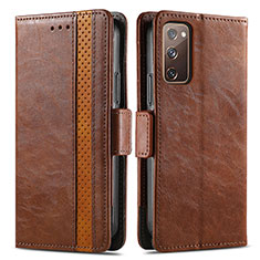 Leather Case Stands Flip Cover Holder S02D for Samsung Galaxy S20 FE 4G Brown