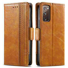 Leather Case Stands Flip Cover Holder S02D for Samsung Galaxy S20 FE 4G Light Brown