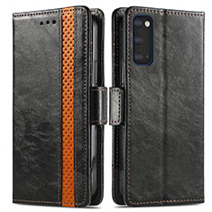 Leather Case Stands Flip Cover Holder S02D for Samsung Galaxy S20 Plus 5G Black