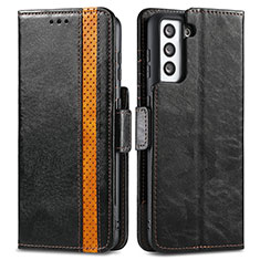 Leather Case Stands Flip Cover Holder S02D for Samsung Galaxy S21 Plus 5G Black