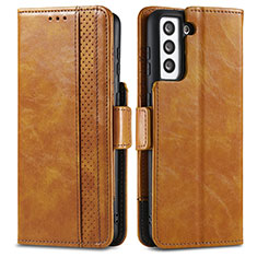 Leather Case Stands Flip Cover Holder S02D for Samsung Galaxy S23 Plus 5G Light Brown