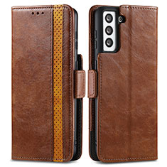 Leather Case Stands Flip Cover Holder S02D for Samsung Galaxy S24 5G Brown