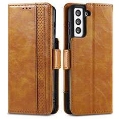 Leather Case Stands Flip Cover Holder S02D for Samsung Galaxy S24 5G Light Brown