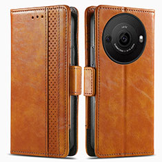 Leather Case Stands Flip Cover Holder S02D for Sharp Aquos R8 Pro Light Brown