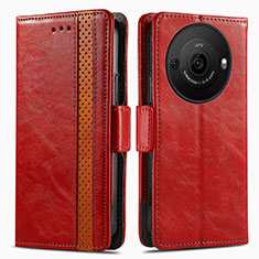 Leather Case Stands Flip Cover Holder S02D for Sharp Aquos R8 Pro Red