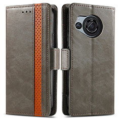 Leather Case Stands Flip Cover Holder S02D for Sharp Aquos R8s Gray