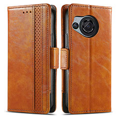 Leather Case Stands Flip Cover Holder S02D for Sharp Aquos R8s Light Brown