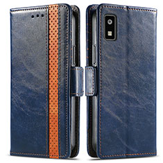 Leather Case Stands Flip Cover Holder S02D for Sharp Aquos wish3 Blue