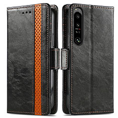 Leather Case Stands Flip Cover Holder S02D for Sony Xperia 1 IV Black