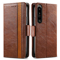 Leather Case Stands Flip Cover Holder S02D for Sony Xperia 1 IV Brown