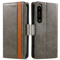 Leather Case Stands Flip Cover Holder S02D for Sony Xperia 1 IV Gray