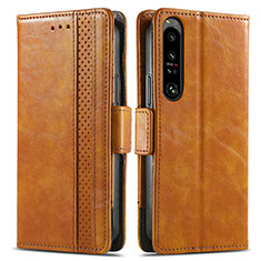 Leather Case Stands Flip Cover Holder S02D for Sony Xperia 1 IV Light Brown