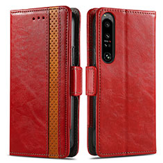 Leather Case Stands Flip Cover Holder S02D for Sony Xperia 1 IV Red