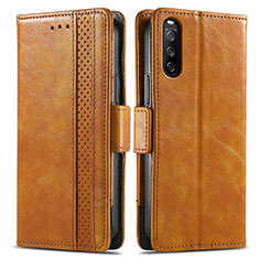 Leather Case Stands Flip Cover Holder S02D for Sony Xperia 10 III Lite Light Brown