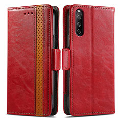 Leather Case Stands Flip Cover Holder S02D for Sony Xperia 10 III SO-52B Red