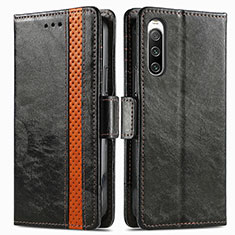 Leather Case Stands Flip Cover Holder S02D for Sony Xperia 10 V Black