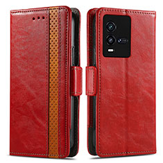 Leather Case Stands Flip Cover Holder S02D for Vivo iQOO 10 5G Red