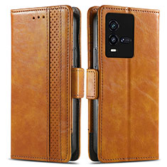 Leather Case Stands Flip Cover Holder S02D for Vivo iQOO 9T 5G Light Brown