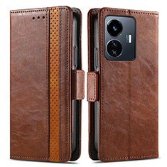 Leather Case Stands Flip Cover Holder S02D for Vivo iQOO Z6 Lite 5G Brown